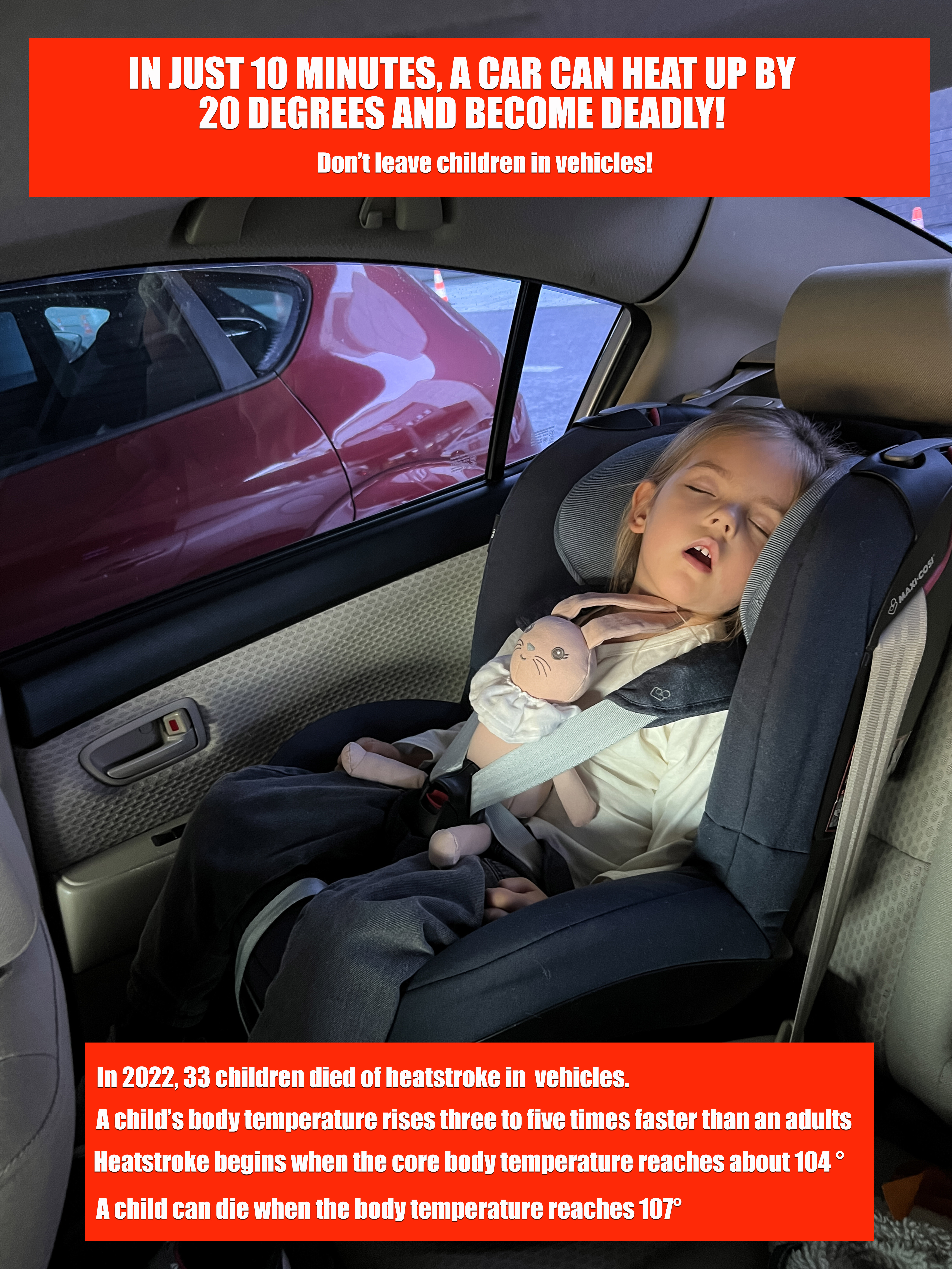 Poster on heatstroke in vehicles